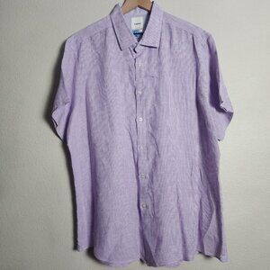Scappino Shirt Mens 2XL Purple Check Linen Short Sleeve Regular Fit Button Up